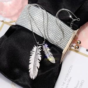 Silver Tone Feather Long Necklaces